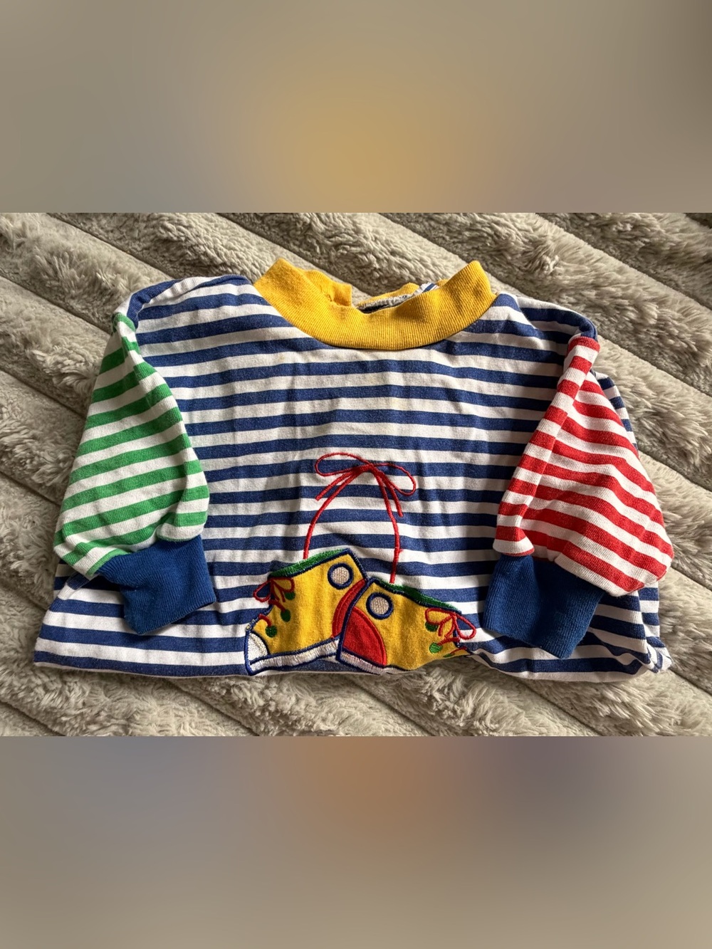 Vintage Color Track Multicolor Striped Romper One-Piece Embroidered 3-6 Months